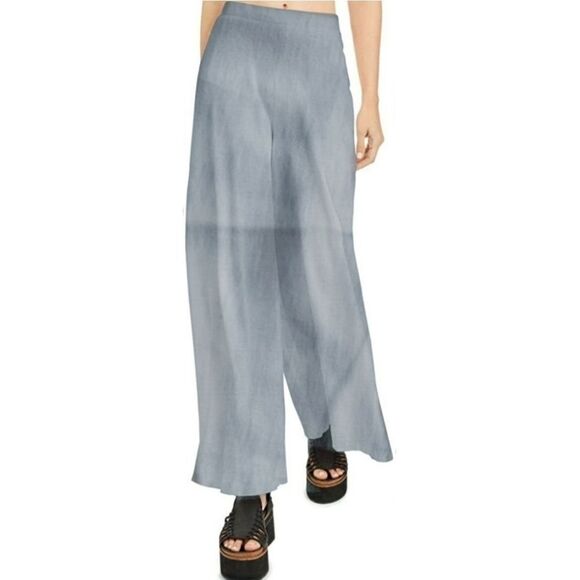 My Beloved Blue High Waist Wide Leg Satin Pants - Picture 1 of 8